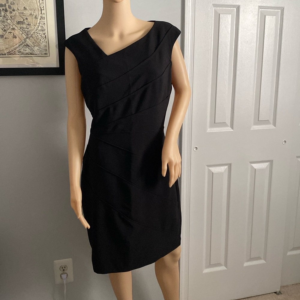 White House Black Market Black Asymmetrical Sleeveless Sheath Dress